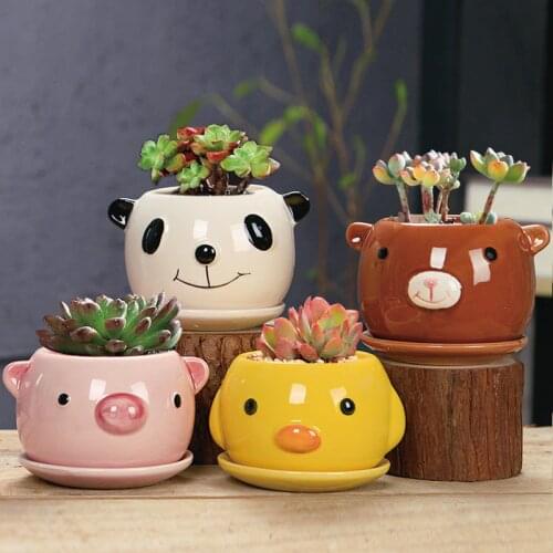 4PCS/ 2PCS Set Cartoon Animal Flower Pot Mini Succulent Plant Pots Home Decoration Craft Decoration