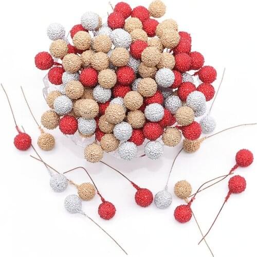 40Pcs 1.2cm Mini Plastic Pearl Berry Artificial Flower Fruit Stamens Cherry for Wedding Christmas DIY Gift Box Decorative Wreath