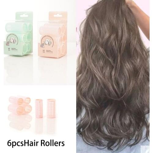 6pcs Hair Rollers Set Hairdressing Home Use Large Rollers 2 Styles Self-Adhesive Roller Styling Curler Hair Tools Accessories
