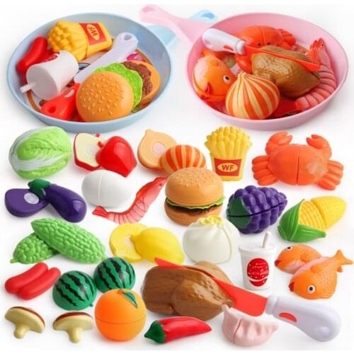 Baby Vegetable Cut Toys Cutting Pizza Fruits Pretend Play Kitchen Food Plastic Simulation Cooking Hamburger Fries Kitchen Games