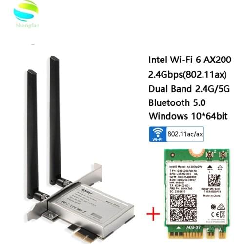 Desktop Wireless Dual Band 2400Mbps Bluetooth 5.0 NGFF M.2 Wifi Adapter For Intel AX200 Wi-Fi Card 802.11ac/ax Windows 10