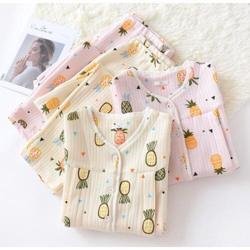 Fdfklak Cotton Maternity Clothes For Pregnant Pajamas Women Set Autumn Long Sleeve Pink/Yellow Print Nightie For Pregnant