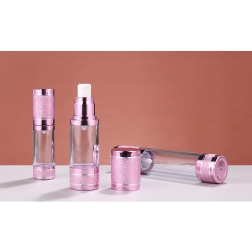 Airless Spray Bottle 15ml 30ml 50ml Vacuum Plastic Pump Bottle Perfume Container Transparent Pump Bottle Pink Aluminum Lid