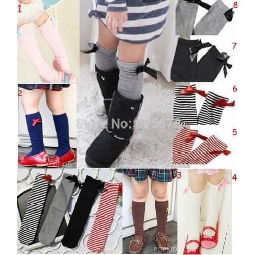 38CM 15" Baby Girl Knee High Socks 6 plain colors pink white Grey Black Coffee & Stripe Knee High Socks for Little Girls 1T-10T