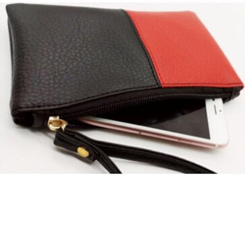 Hit Color Black & Red Men Women Wallets PU Leather Bag Zipper Clutch Coin Purse Phone Wristlet Portable