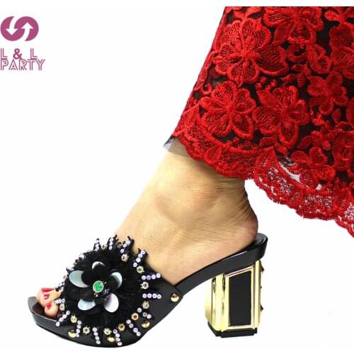 Pretty Women Slingbacks Slipper in Black Color Decorate with Rhinestone Shoes for Garden Party