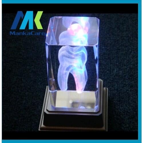 Colorful tooth 3D Teeth shape lamp Dentist Crystalline Tooth handicraft Dental clinic Laser Etched Tooth Crystal Glass Cube