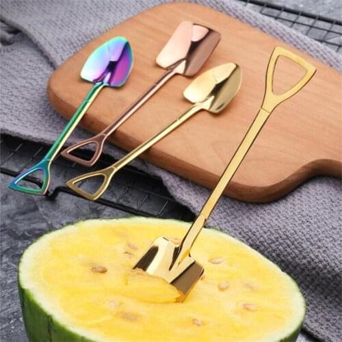 1pc Stainless Steel Iron Shovel Spoon Coffee Ice Cream Spoon Engineering Shovel Retro Cute Square Head Spoon Kitchen Gadget