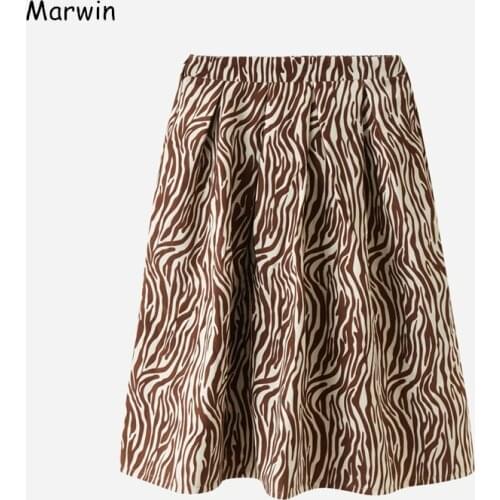 Marwin 2021 New-Coming Spring Leopard Knee-Length Empire A-Line High Street Style Women Skirts