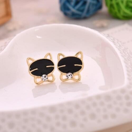 Cute Black Cat Stud Ear Alloy Earrings Personalized Jewelry Accessories for Women