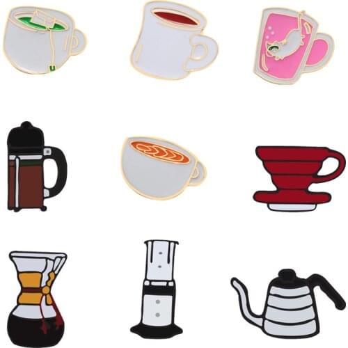 Cartoon Coffee Aero Press Chemex Filter Cup Teapot Brooches Enamel Pins Denim Jackets Lapel Pin Bag Badge Collar Corsage Jewelry