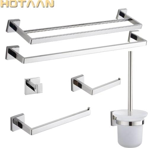 Stainless Steel Bathroom Hardware Set Chrome Polished Toothbrush Holder Paper Holder Towel Bar Bathroom Accessories Square Shape
