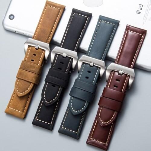 OTMENG Watch Accessories Watch Strap 22mm 24mm 26mm Vintage Cow Leather Watch Band Suitable for Panerai Watchband