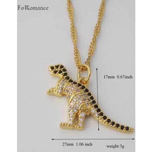 Foromance / YELLOW GOLD GP 18" WATER WAVE NECKLACE & CLEAR BLACK STONES DINOSAUR Tyrannosaurus Rex PENDANT TALL 17MM 0.67 inch
