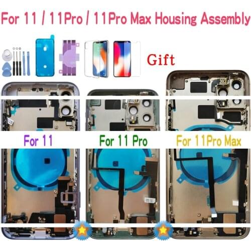 Full Back Cover For iphone 11 Pro Max / 11 Housing Battery Door Middle Chassis Frame Housings Assembly Door Rear with Flex Cable