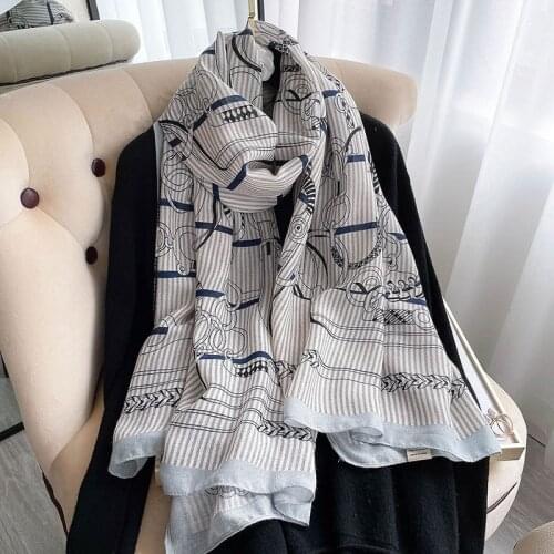 Luxury Brand 2021 Autumn Winter Women Scarf Beach Shawl Cotton Lady Fashion Chain Scarves Bandana Pashmina Wrap Hijab Muffler