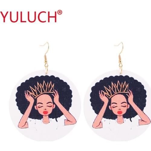 YULUCH Beautiful Fashion Youth Girl Painted Printed Natural Wooden Earrings Pendant for Popular Ethnic Women Jewelry Gifts