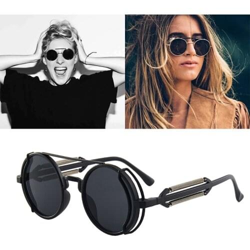 Steampunk Sunglasses Retro Men Brand Designer Round Punk Eyewear Gothic Style 2021 Glasses For Women Shades UV400 Sunglasses