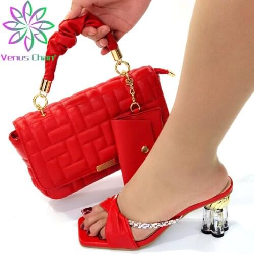 Nigerian Elegant Sweet 2021 Mature Style Women Shoes and Bag to Match in Red Color Leisure Slingbacks Pumps for Garden Party
