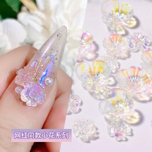 10pcs Nail Art Jewelry New Ice Through Flower Three-dimensional Nail Applique Explosive Nail Polish Decorative Diamond