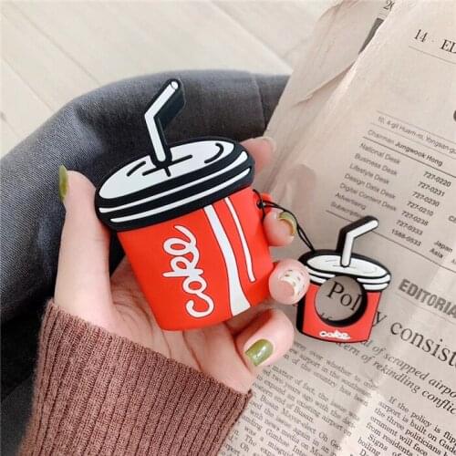 Unique 3D Coke Shape Earphone Case with Finger Ring Strap for Airpods 1/2 Funny Soft Drinks Design Protective Cover for Airpods