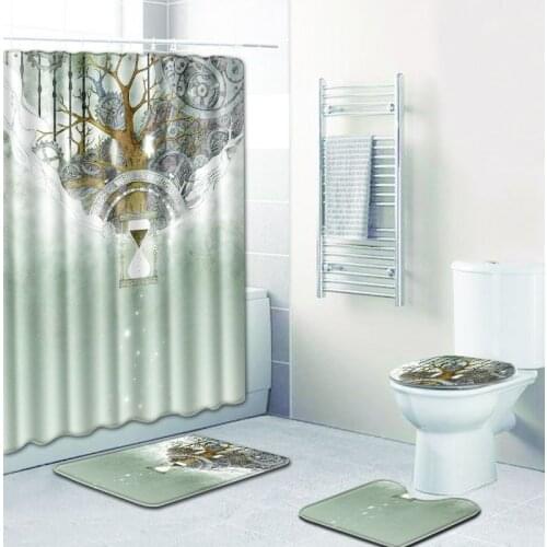 4pcs/lot Polyester Waterproof Shower Curtain with mat Green plant Mildew Resistant Bath Curtain Home Bathroom Decor 180*180cm