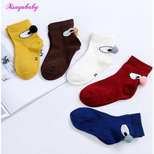 XISAYABABY Cartoon Eyes ball Baby Socks for Boy Girl Cotton Floor Infant Socks Children Clothing Accessories 5 Pairs/Lot 2-8Y