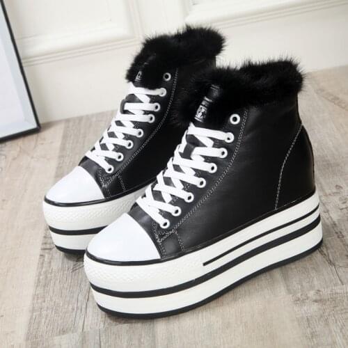 OLOMM 2019 autumn and winter womens new leather real hair mouth boots increased 9CM muffin platform casual shoes LL-107