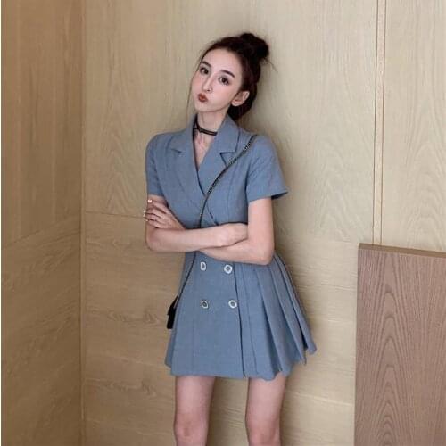 Woman Dresses Summer Short-Sleeved Pleated Dress for Women Vestido De Mujer Femme Robe