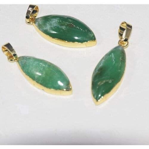 Gold Bezel Natural Raw Green Chrysoprase Point Pendant female 2020 Vintage Oval Long Gem stone pendant for women jewelry making