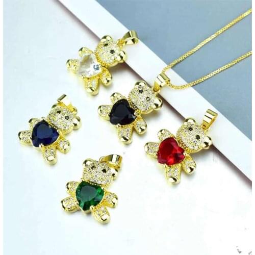 New style womens full zircon zircon love bear pendant European and American fashion animal DIY accessories