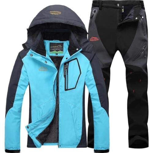 Women Ski Suit Jacket Pant Winter Inner Fleece Waterproof Hiking Jacket Outdoor Sports Warm Clothes Camping Trekking Skiing Coat