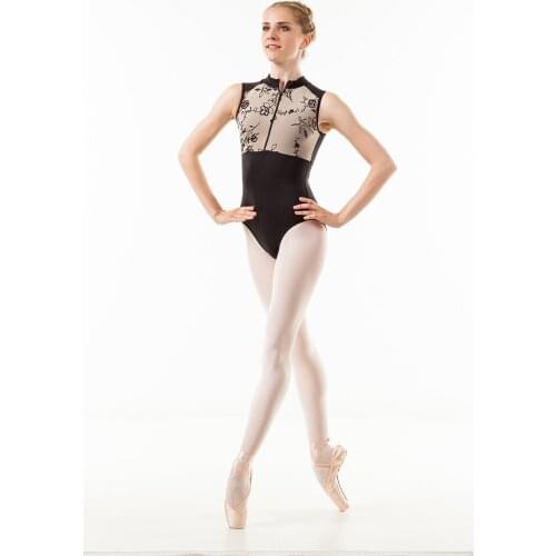 Sansha Premium Women Ladies Ballet Dance Leotard Sleeveless Front Zipper Back With Lace Breathability 50AI0014M