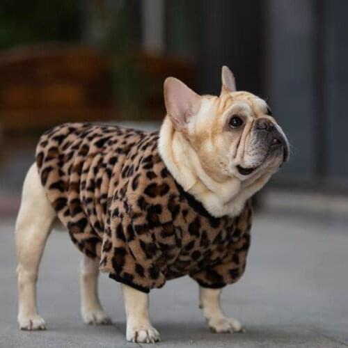 Winter Dog Clothes Leopard Dog Hoodies Outfit Pug French Bulldog Clothing Bulldog Welsh Corgi Shiba Inu Pet Costume Garment Coat