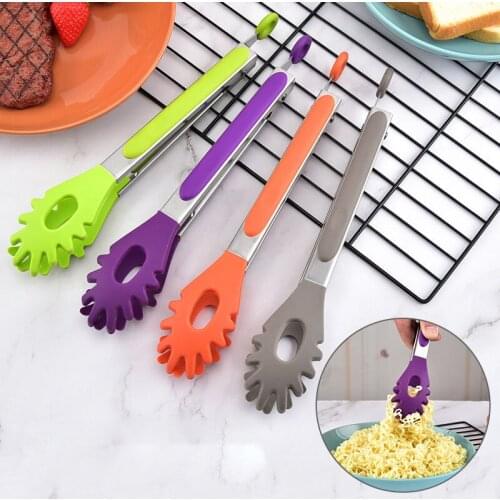 1pc 9INCH Food Grade Silicone Food Tongs Non-Slip Heat-Resistant Serving Tongs Kitchen Tongs For Noodles Kitchen Tools