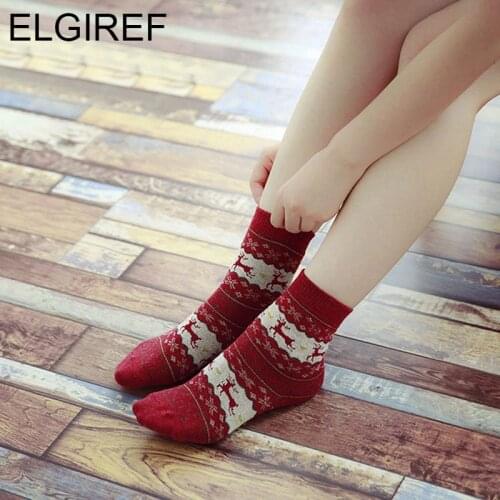 3 Pairs Womens Socks Autumn Winter woolen socks christmas gifts for female Warm socks Elk wapiti animal print socks for women