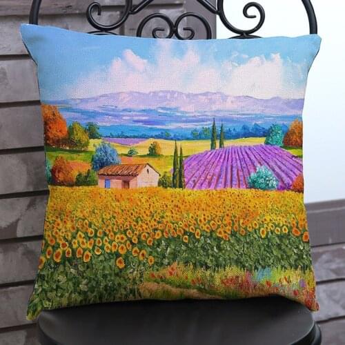 3D Oil Painting Nordic Rural Scenery Home Decoration Pillow Cover Sunflower Violet Lavender Countryside Landscape Cushion Cover