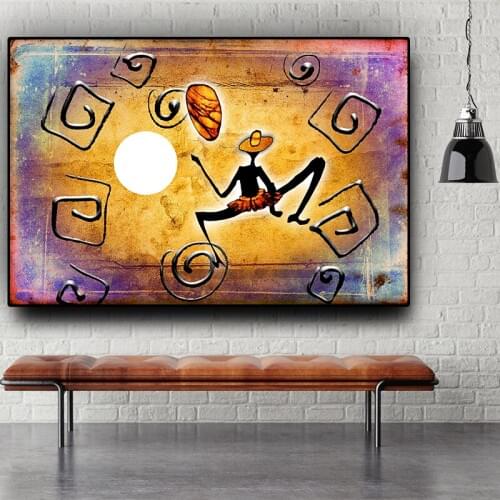 Gold Abstract African Figure Dancing Geometry Oil Painting on Canvas Posters and Prints Cuadros Wall Art Picture for Living Room
