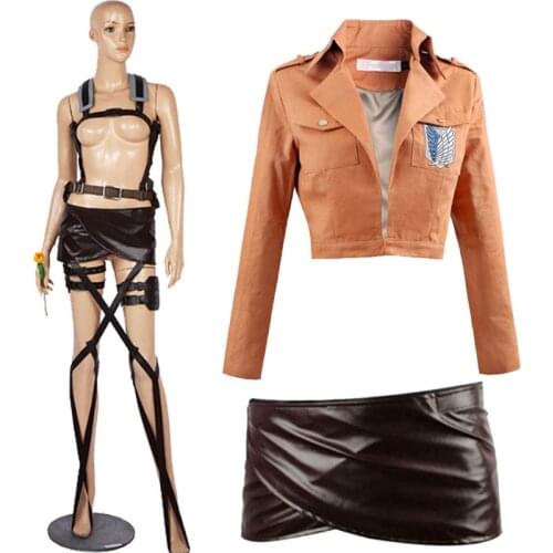Attack on Titan Cosplay Costume Halloween Investigation Corps Allen Mikasa Soldier Long Shawl Belt Suit Leather Short Skirt Set