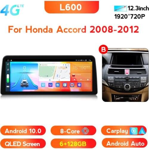 12.3'' Android 10 For Honda Accord 2008-2012 Car Radio Multimedia Video Auto Player GPS+Beidou Navi 4G+WiFi BT 6GB+128GB Carplay