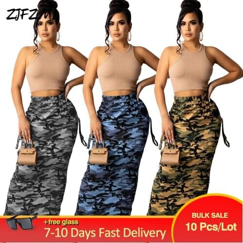 Bulk Items Wholesale Lots Womens Camo Bodycon Maxi Skirts Y2K Festival Clothing Streetwear Party Clubwear Birthday Slim Skirt