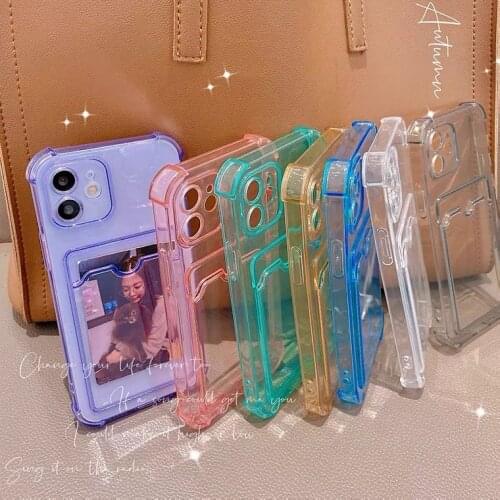 Simple Transparent Silicone Wallet Case for iPhone 12 11 Pro XS Max SE X XR 6 6s 7 8 Plus Shockproof Lens Protection Card Cover
