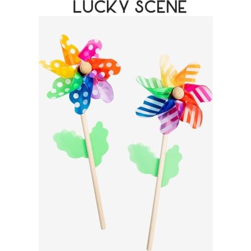 Childrens Wooden Pole Windmill Colorful Plastic Toys Outdoor Decoration S01278
