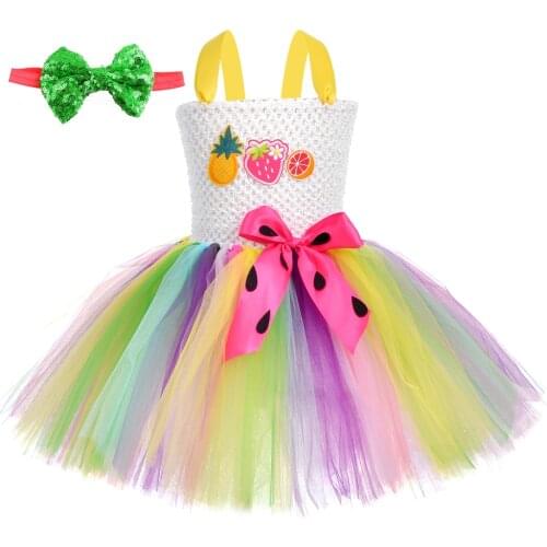 Cute Toddler Summer Tutu Dress for Girls Strawberry Costume Baby Girls Rainbow Clothes for Kids Fruit Birthday Party Dresses