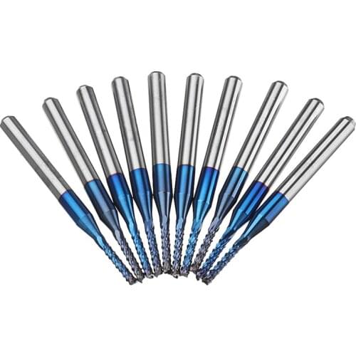 DANIU 10pcs 1.1-1.5mm Blue NACO Coated PCB Bits Carbide Engraving Milling Cutter For CNC Tool Rotary Burrs