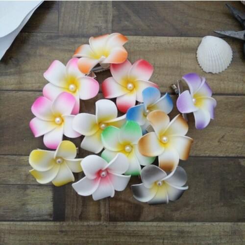HappyKiss 6pcs free shipping hair accessories Hawaiian plumeria hairpin side chuck flower pearl heart frangipani