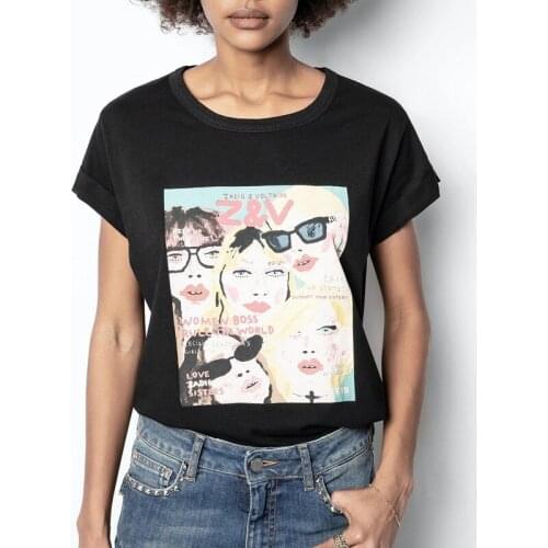 High Street Print Fashion Designed Casual Black Cotton Summer Women T-Shirt Slim New Brand Female Top Loves Loose White Tee ML49