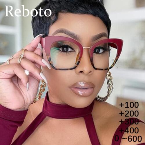 Red Reading Glasses Fashion Cat Eye Prescription Anti Blue Light Transparent eyeglass frame Oversized Computer Glasses