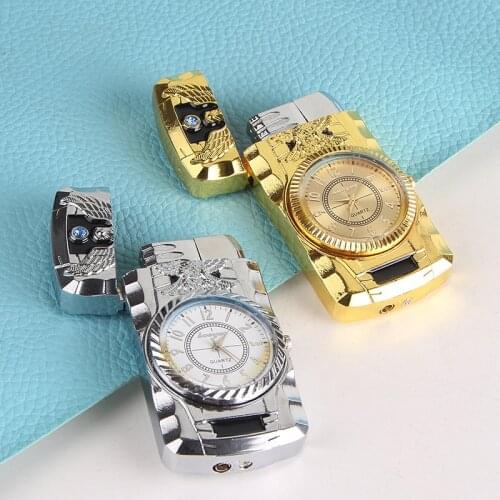 Creative Metal Inflatable Lighter Straight Into Colorful Light Watch Cigarette Lighter Smoking Accessories Gadgets for Men Gifts