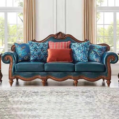 European furniture retro solid wood sofa American first layer leather living room sofa combination